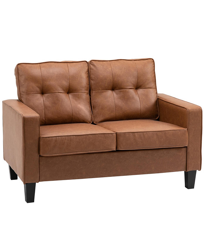 HOMCOM 51 Wide Double Sofa with Armrest 2-Seater Tufted PU Leather Brown