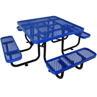 Afoxsos 46 in. Blue Square Outdoor Steel Picnic Table with Umbrella Pole HDMX760