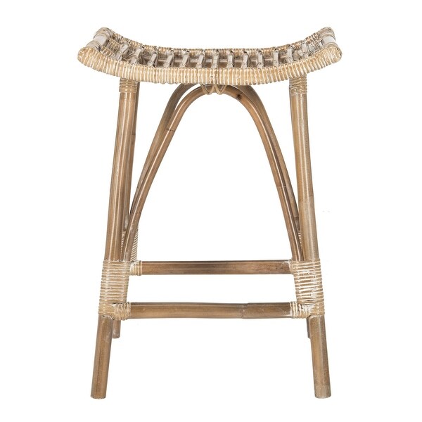 SAFAVIEH 25.6- Inch Leda Rattan White/ Grey Bar Stool - 17.7