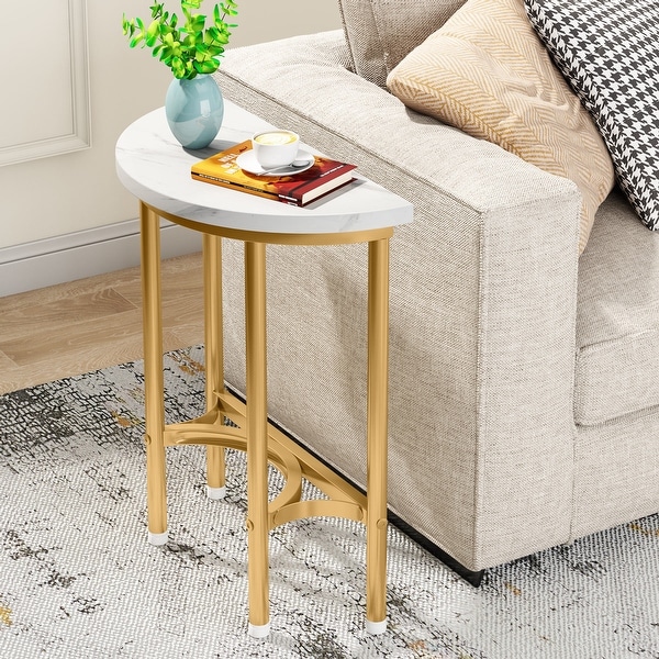 20'' Half Moon Faux Marble End Table， Accent Semi Circle Side Table