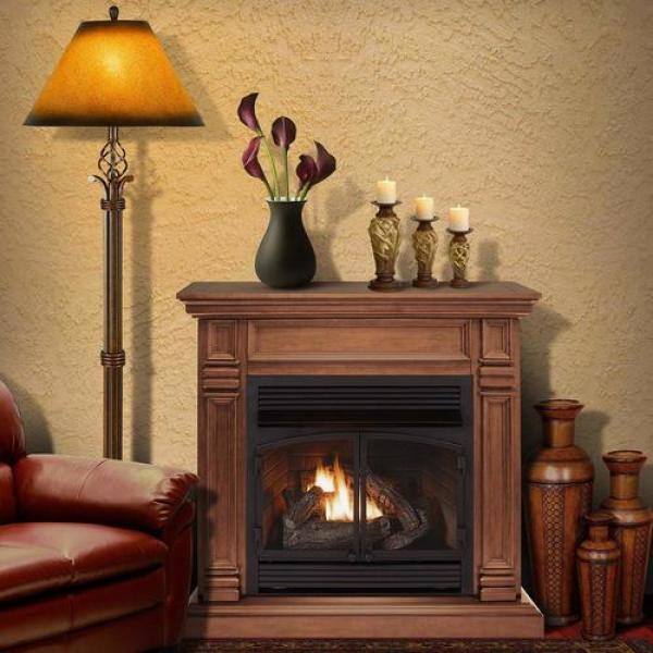 Duluth Forge 44 in. Ventless Dual Fuel Gas Fireplace in Toasted Almond with Thermostat Control 170161