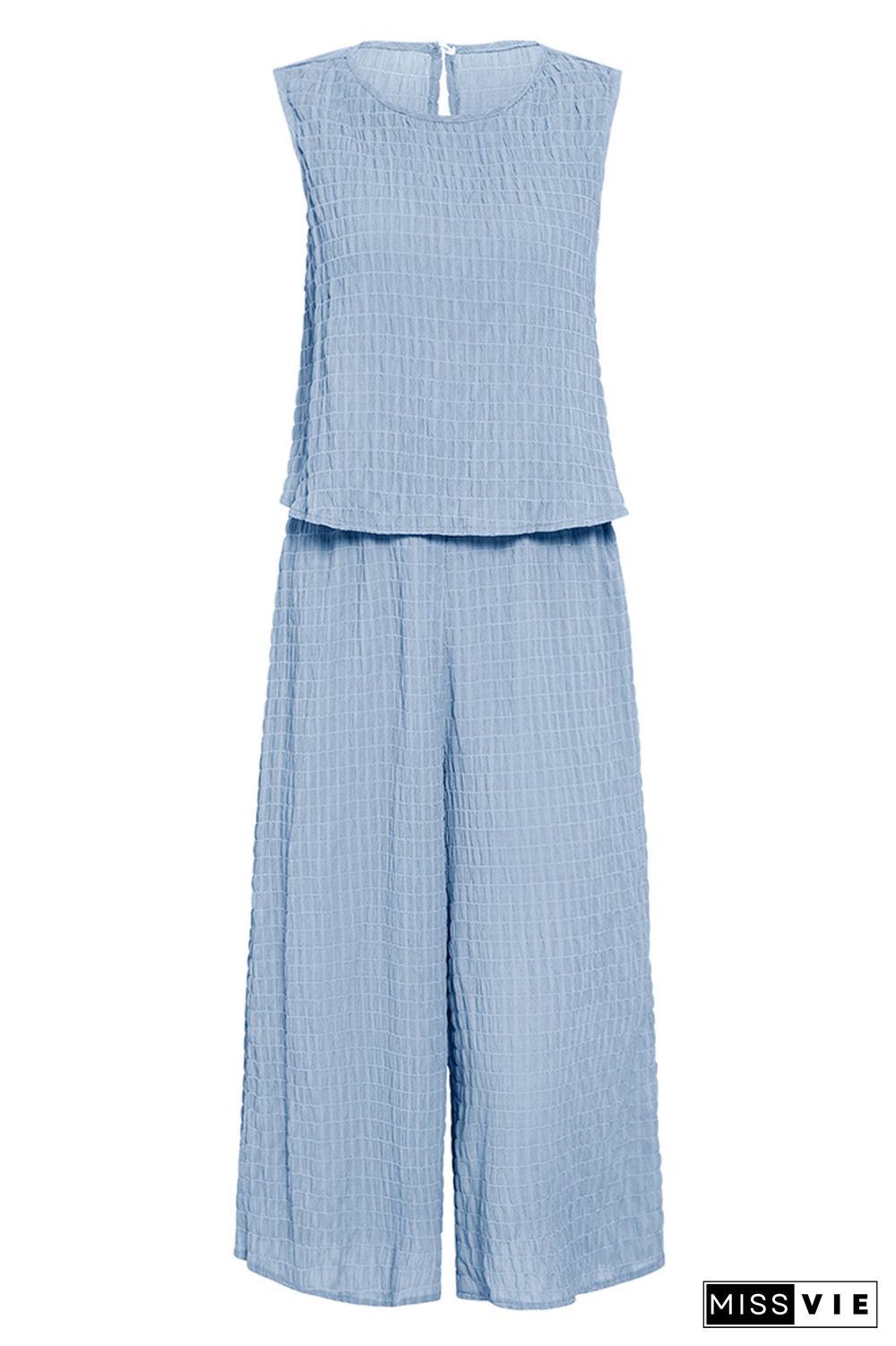 Frilled Texture Sleeveless Tank with Wide Leg Pants Jumpsuit