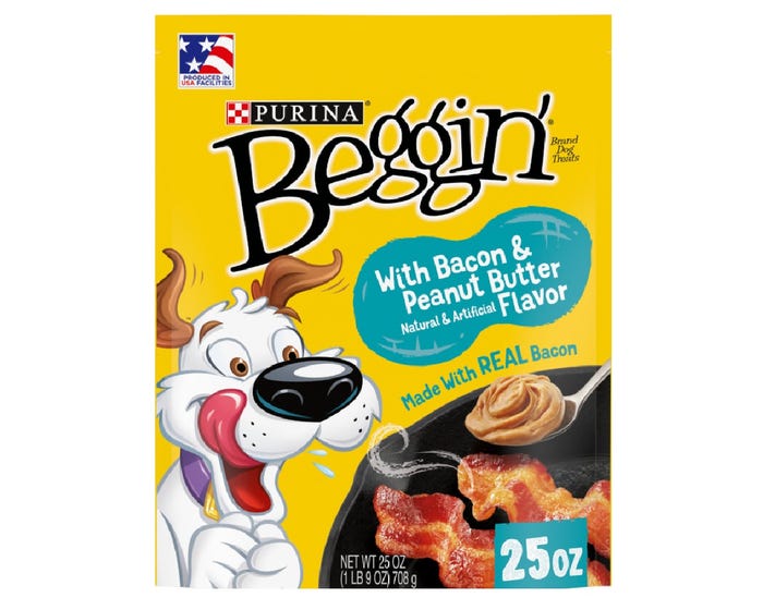 Purina Beggin Strips Bacon  Peanut Butter Flavor Dog Treats， 25 oz. Pouch