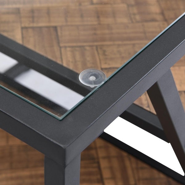 Black Side Table Coffee Table with Metal Frame and Tempered Glass Top