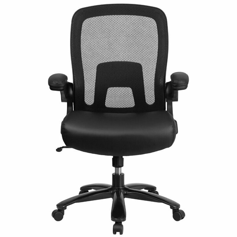 Flash Furniture BT20180LEA HERCULES Series Big and Tall 500 lb. Rated Black Mesh/LeatherSoft Executive Ergonomic Office Chair with Adjustable Lumbar