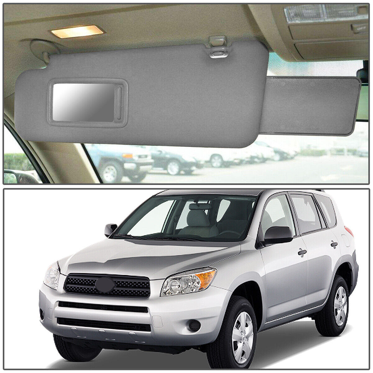 For Toyota RAV4 2006-2012  Sun Visor Right Passenger Side W/ Vanity light Gray Sunshade  74320-42501-B3