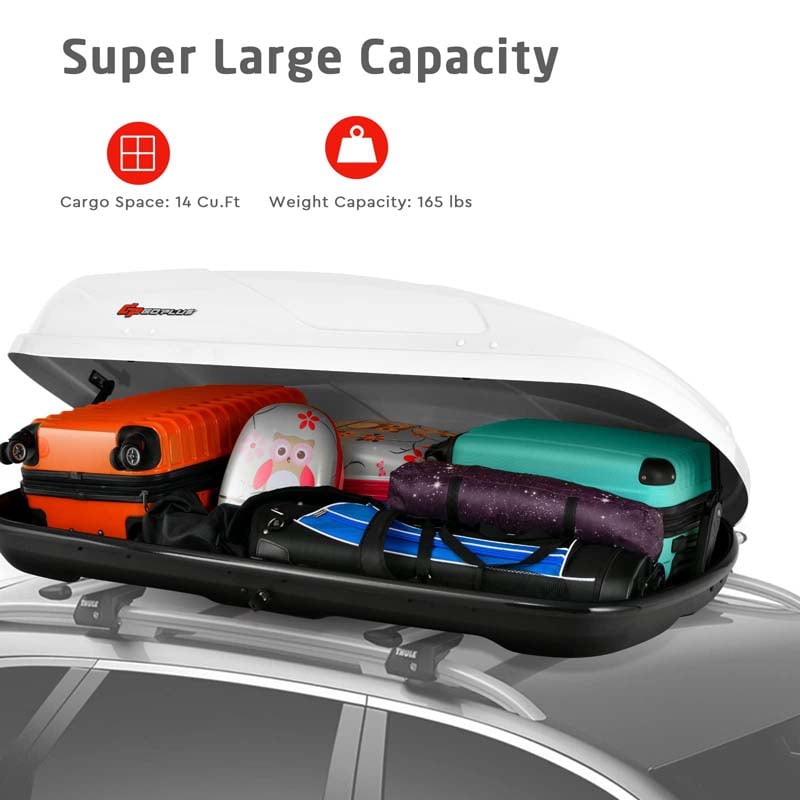 14 Cubic Feet Cargo Box, Waterproof Rooftop Cargo Carrier with Car Trunk Organizer, Heavy Duty Roof Storage Box