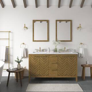 OVE Decors Roselle 60 in. W x 22 in. D x 34.5 in. H Bath Vanity in Almond Latte with White Engineered Marble Top 15VVA-NELL60-05