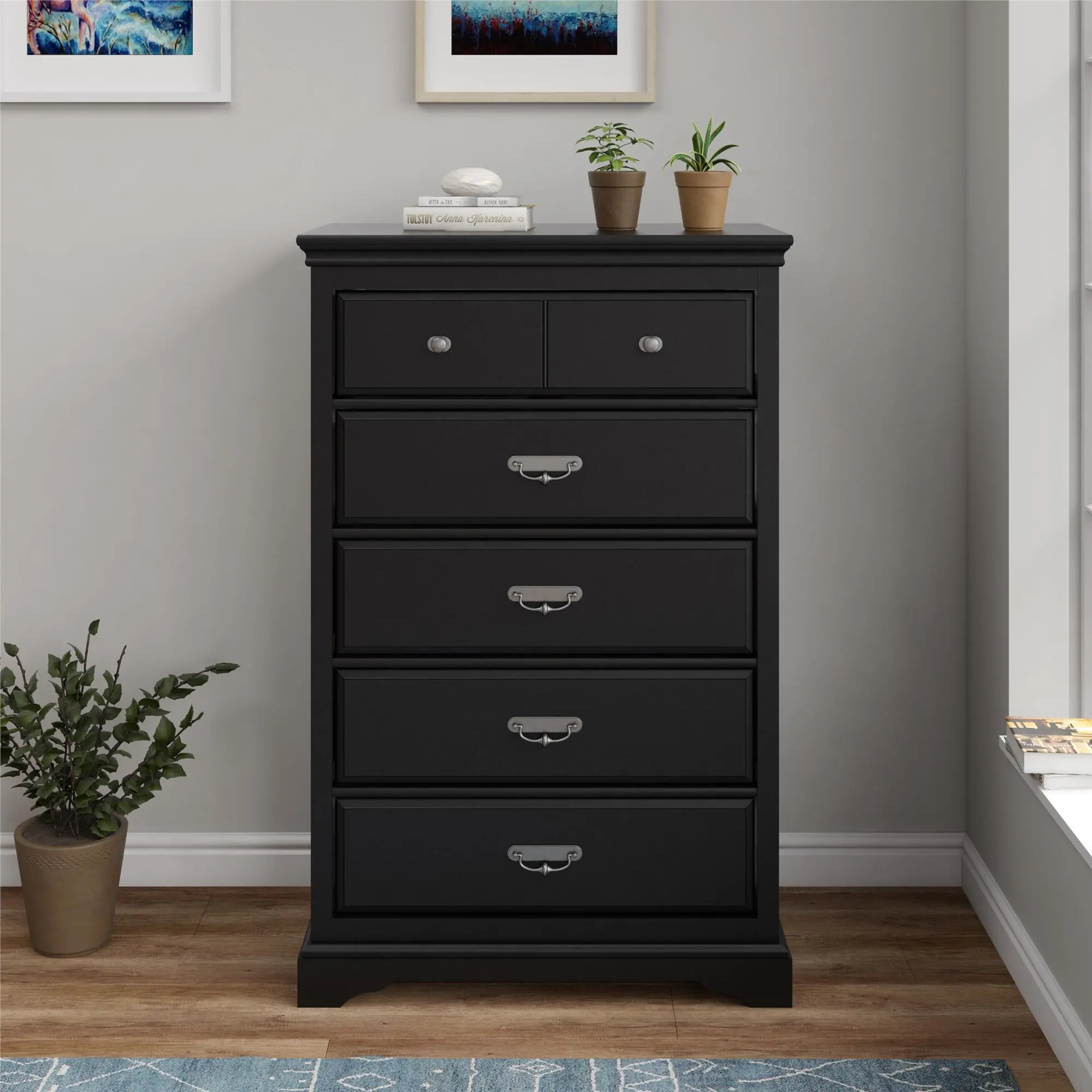 Bristol Traditional Black 5-Drawer Dresser