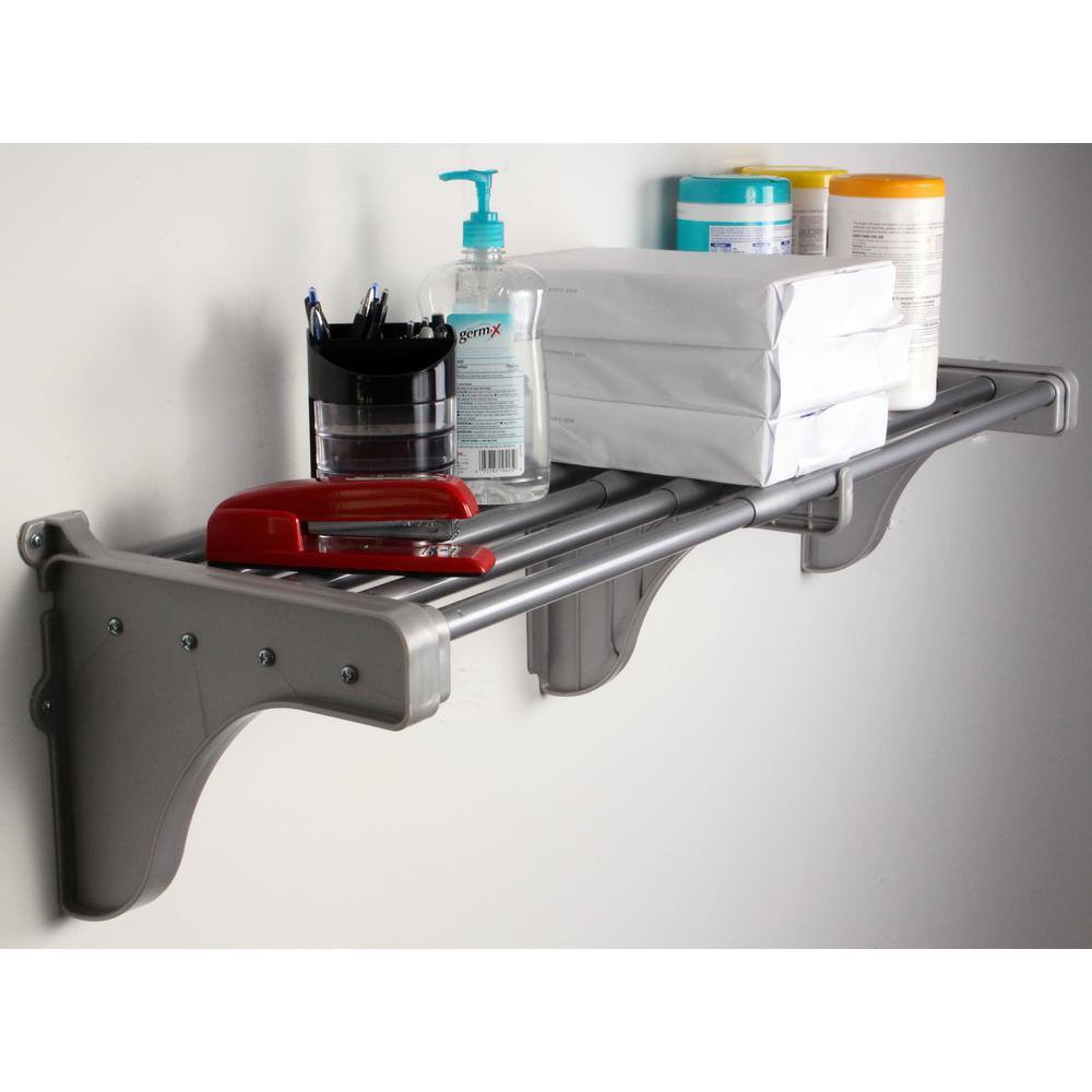 EZ Shelf 12 in. D x 42 in. to 75 in. W x 10.5 in. H Expandable Silver Steel Tubes with 2 End Brackets Shelf Only Closet System EZS-S72S-1-2