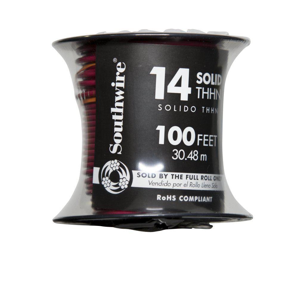 Southwire 100 ft. 14 Red Solid CU THHN Wire 11581684