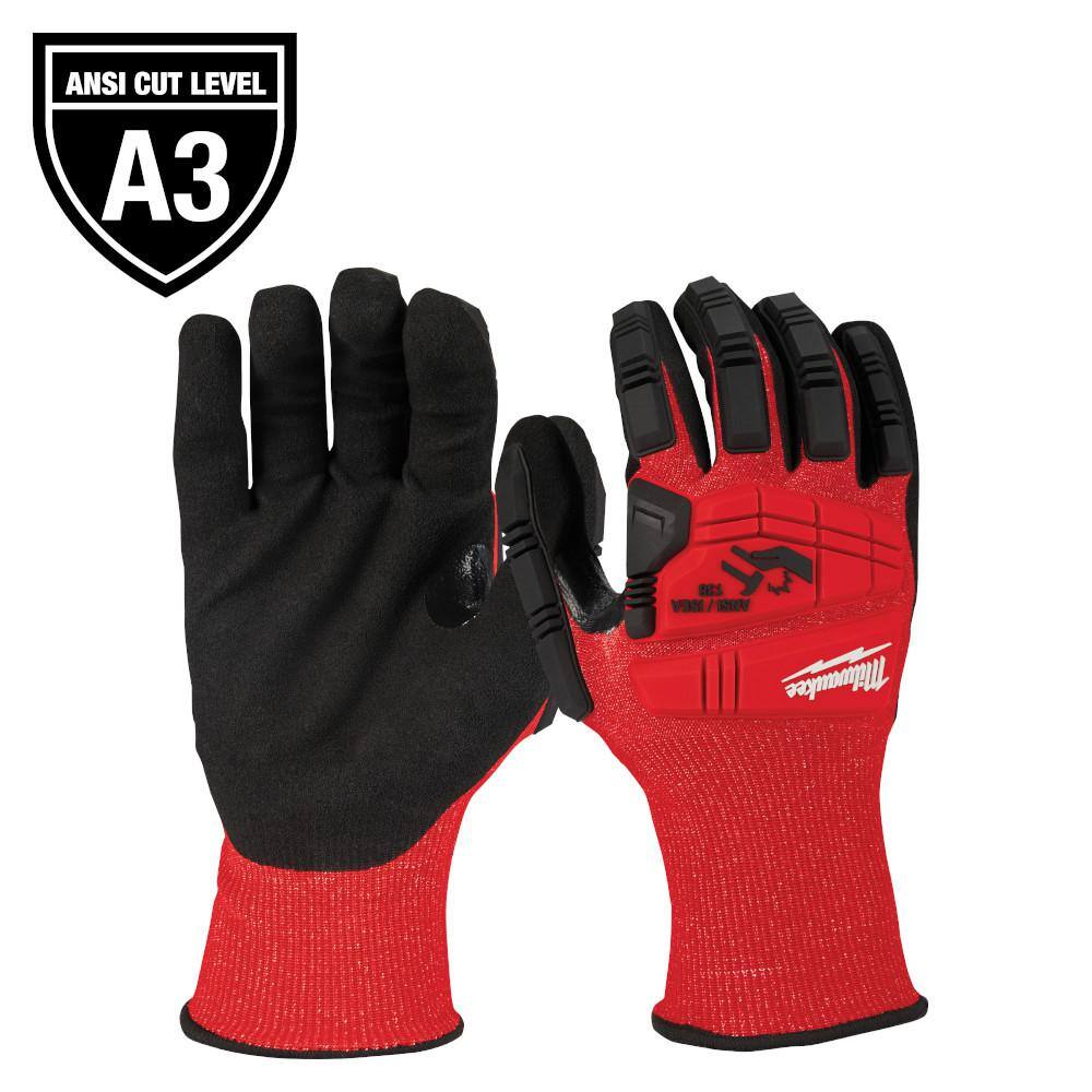 MW Large Red Nitrile Impact Level 3 Cut Resistant Dipped Work Gloves 48-22-8972