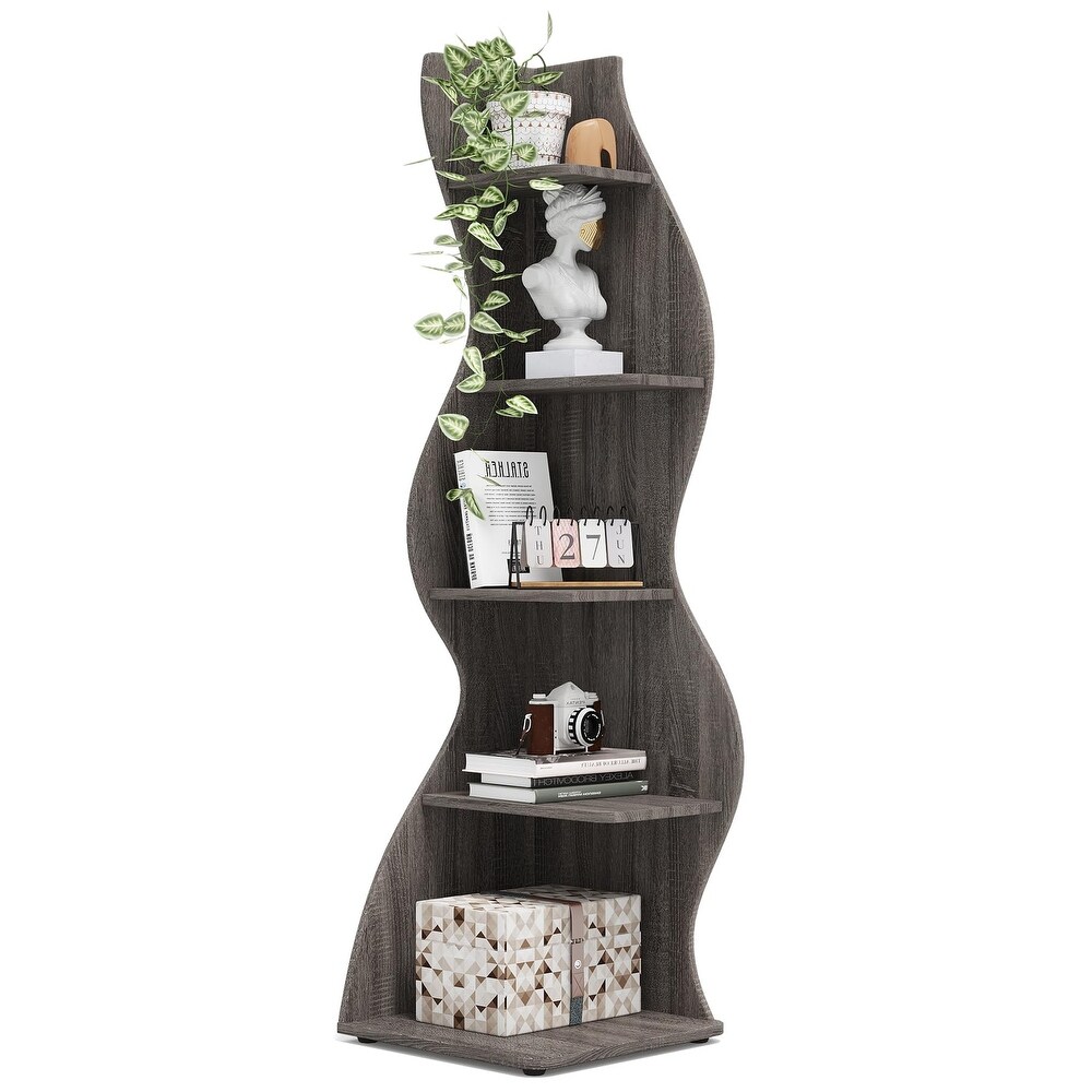 Corner Shelf Bookcase Bookshelf with Unique Shape for Living Room  Home Office