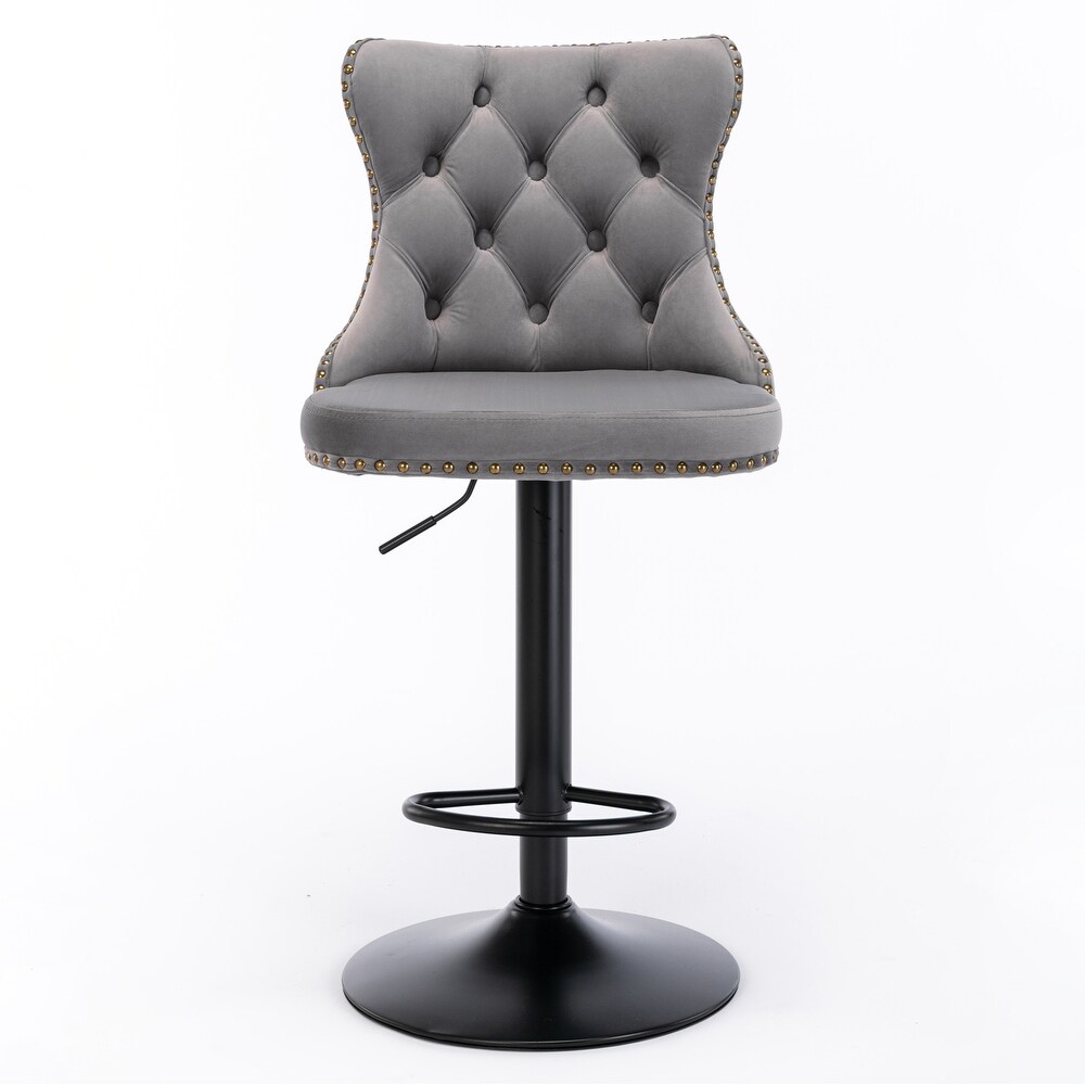 Swivel Velvet Upholstered Barstools Adjusatble Seat Height   N/A