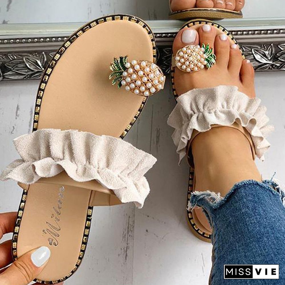 Women Pineapple Flip Flop Sandals Flat Ruffle Slippers