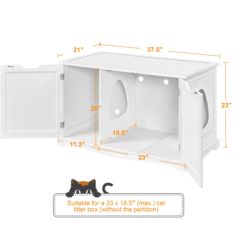 Yaheetech Wooden Cat Litter Box with Divider and Partition， White