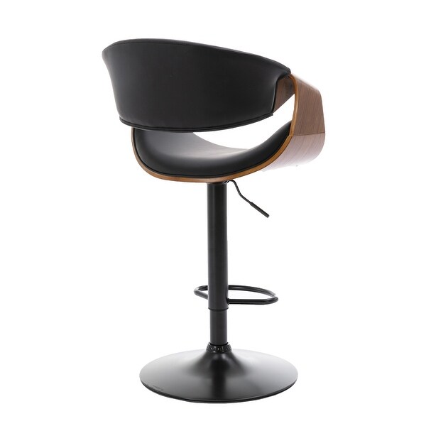 1PC Adjustable/Swivel Bar Stool， PU Leather Black Bent Wood Bar Chair