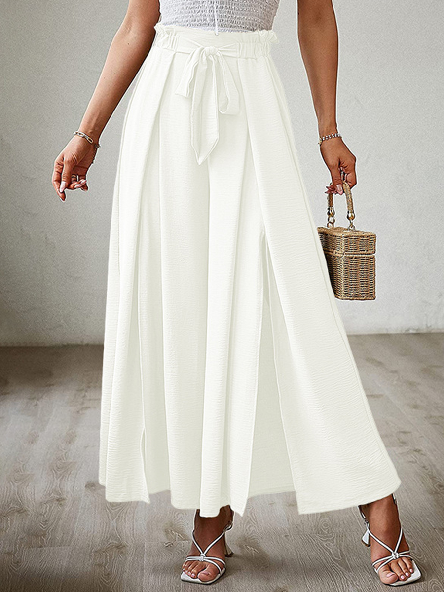 Summer Bow Loose High Waist Pleated Wide Leg Pants With Belte