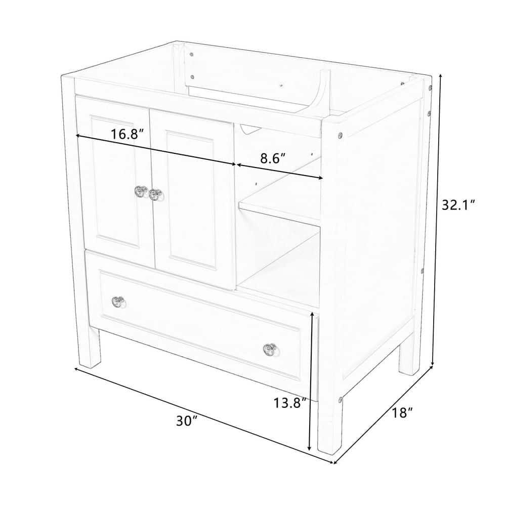 30 in W x 18 in D x 3213 in H Bath Vanity Cabinet without Top in Brown