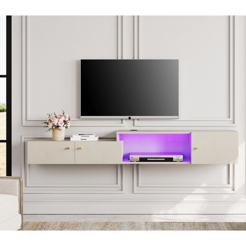 Floating LED Light TV Stand with Charging Station