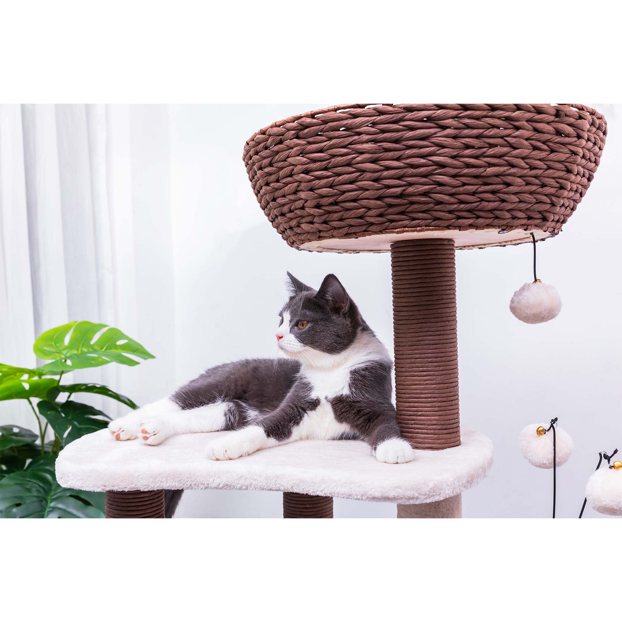 PetPals Group Quartz Handwoven Eco-Friendly Cat Tree with Paper Rope Scratching Posts， 36