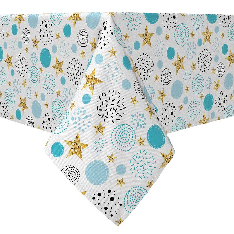 Square Tablecloth， 100% Cotton， 60x60， Golden Stars and Blue Dots