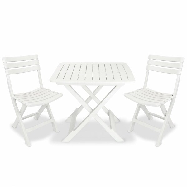 3 Piece Folding Bistro Set Plastic White - Overstock - 35108075