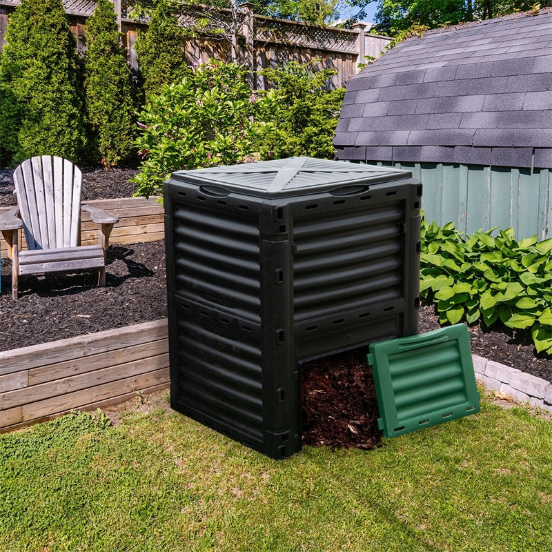 80 Gallon Outdoor Compost Bin Garden Fertilizer Barrel with Top Flip Door & Latch-on Lid