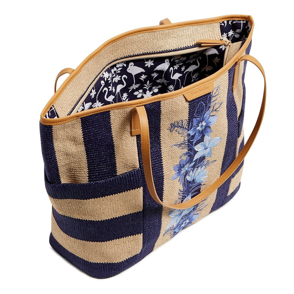 Vera Bradley  Straw Beach Tote in Navy Stripe Straw