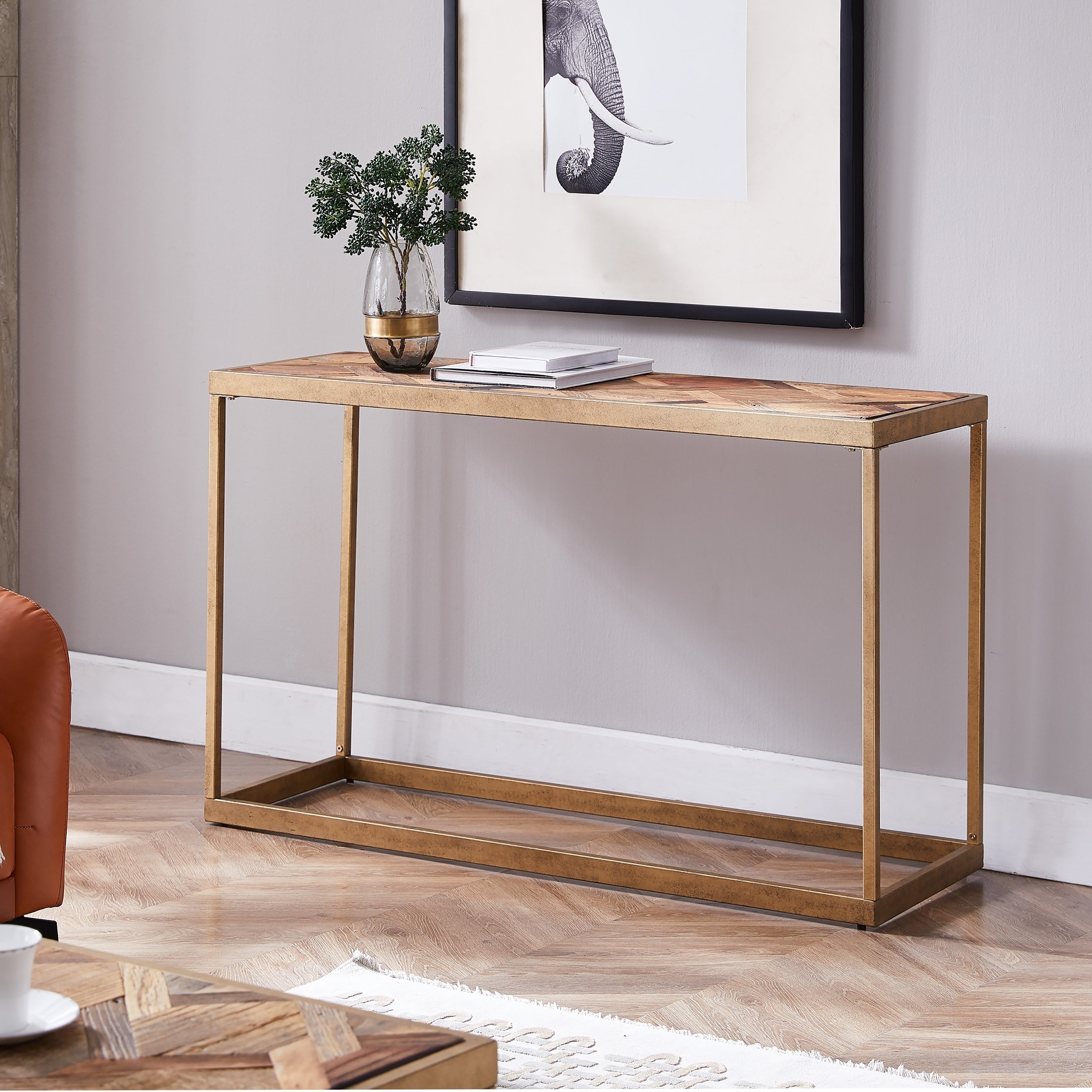 SEI Furniture Darren Farmhouse Reclaimed Wood and Metal Console Table