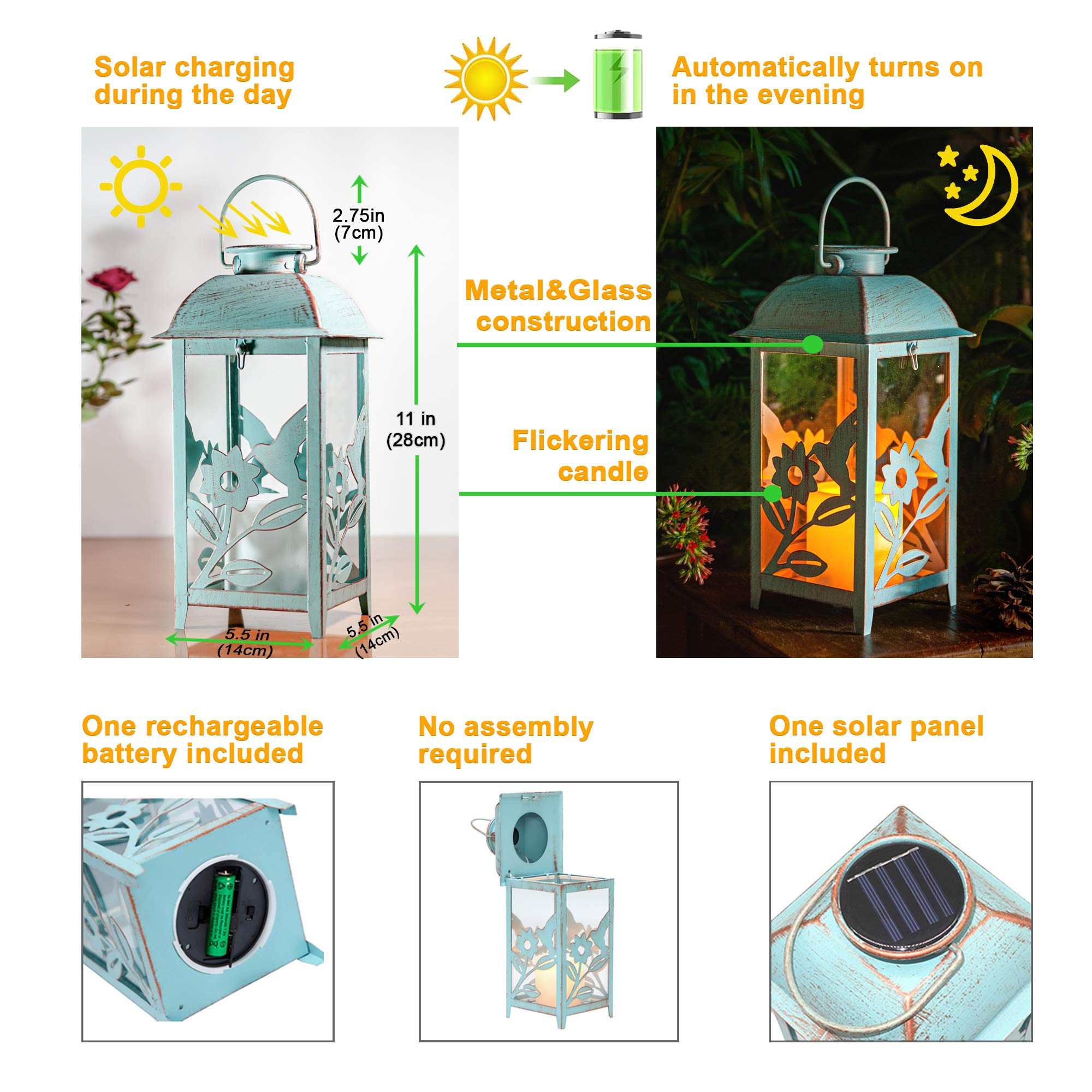 SteadyDoggie Outdoor Solar Hummingbird Lantern， Handcrafted Mission Style 5.5