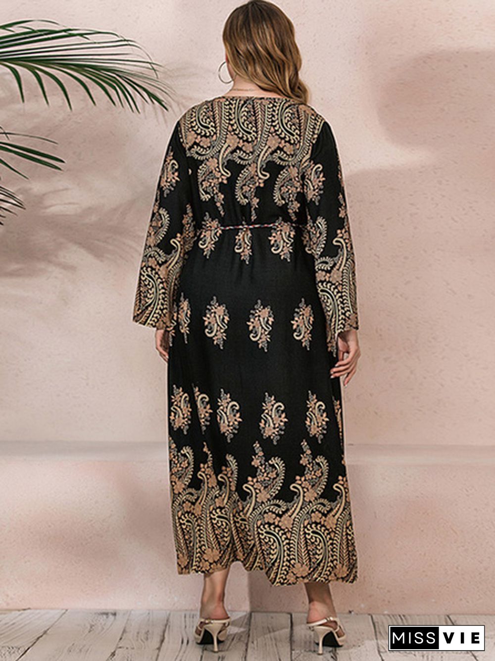 Plus Size Oversize Ethnic Print Longline Dress