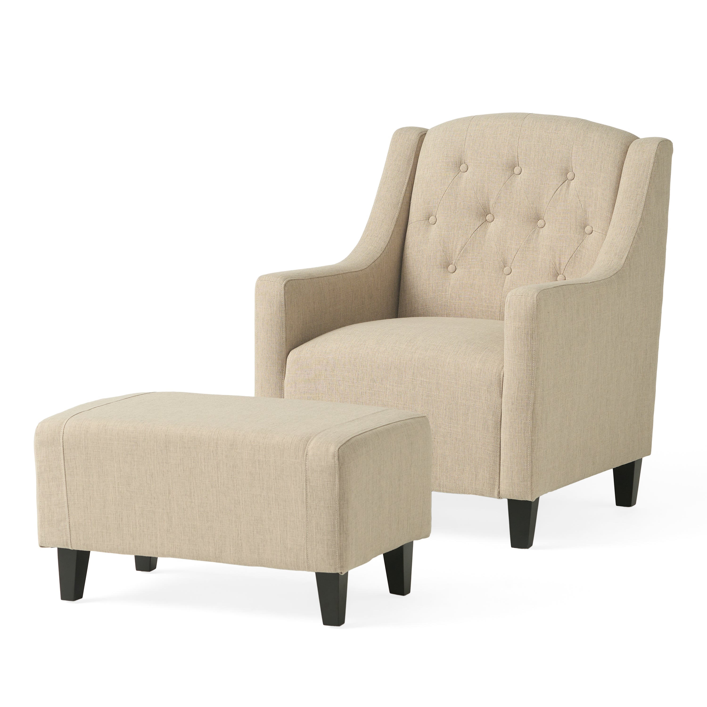 Empierre Tufted Light Beige Fabric Chair and Ottoman