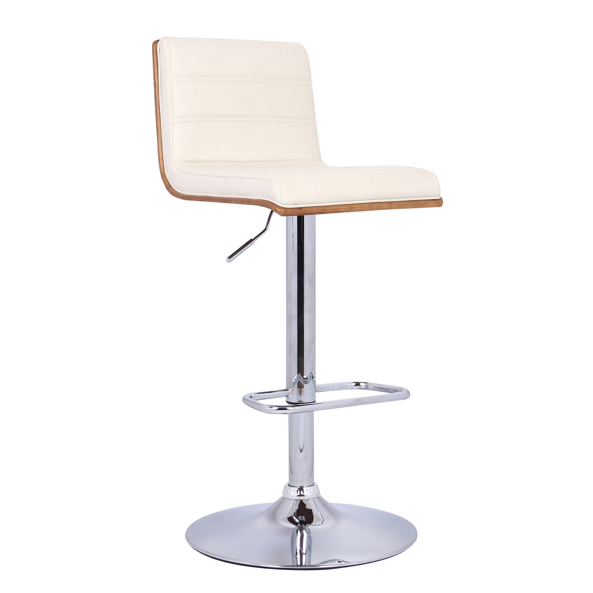 Cream Faux Leather Walnut and Chrome Adjustable Swivel Bar Stool - 42