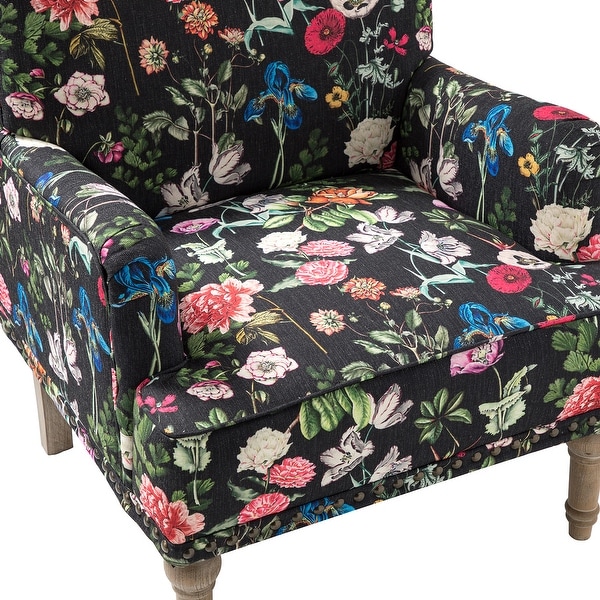 Geltrude Traditional Floral Fabric Design Upholstered Accent Armchair with Nailhead Trim Set of 2 by HULALA HOME