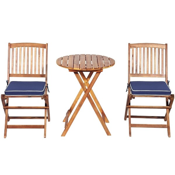 Costway 3PCS Patio Folding Wooden Bistro Set Cushioned Chair