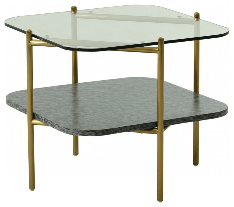 20 quotGold And Clear Glass And Metal Square End Table With Shelf   Contemporary   Side Tables And End Tables   by HomeRoots  Houzz