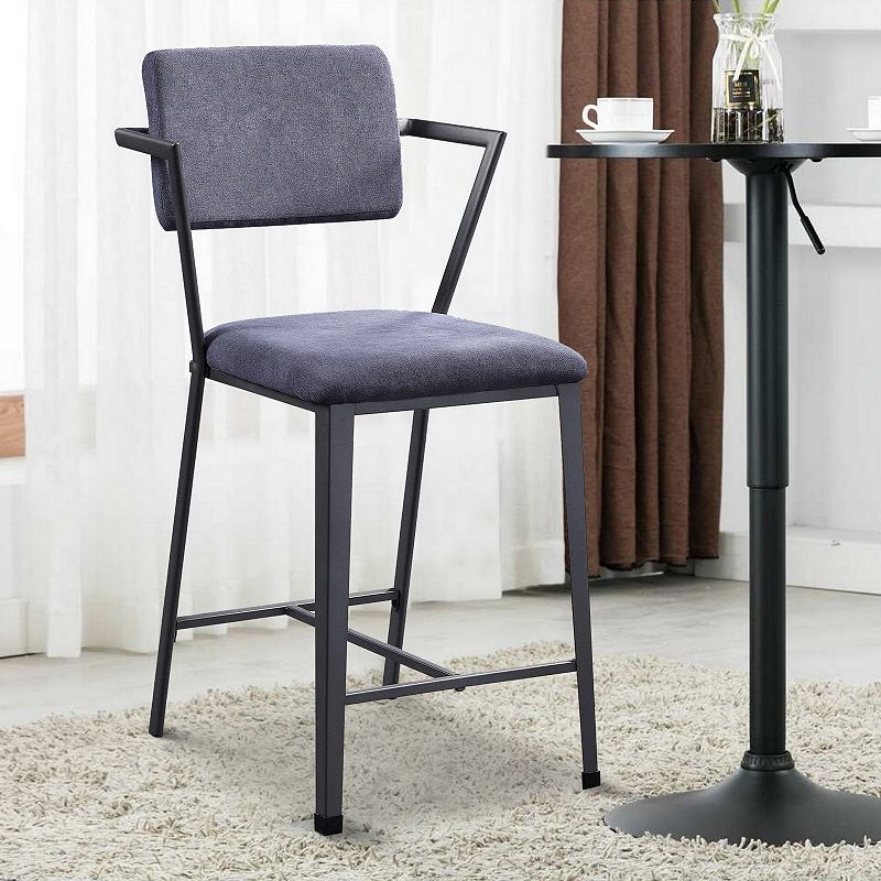 Fabric Upholstered Metal Counter Height Chair， Set of 2，Gray and Black