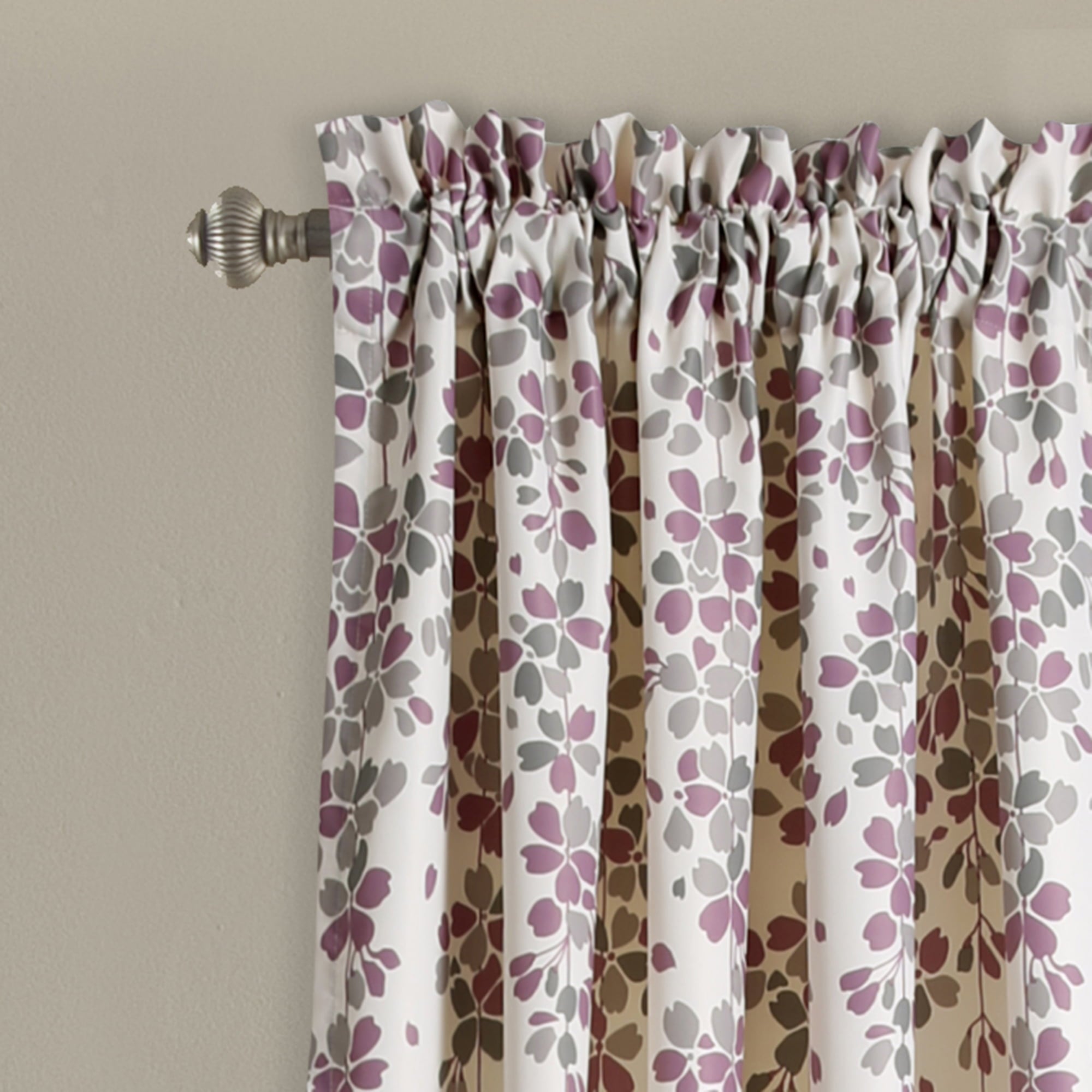 Lush Decor Weeping Flower Bright Colorful Floral Print 3" Rod Pocket Room Darkening Window Curtain Panel, Purple/Gray, 84"L x 52"W + 2" Header, Set of 2