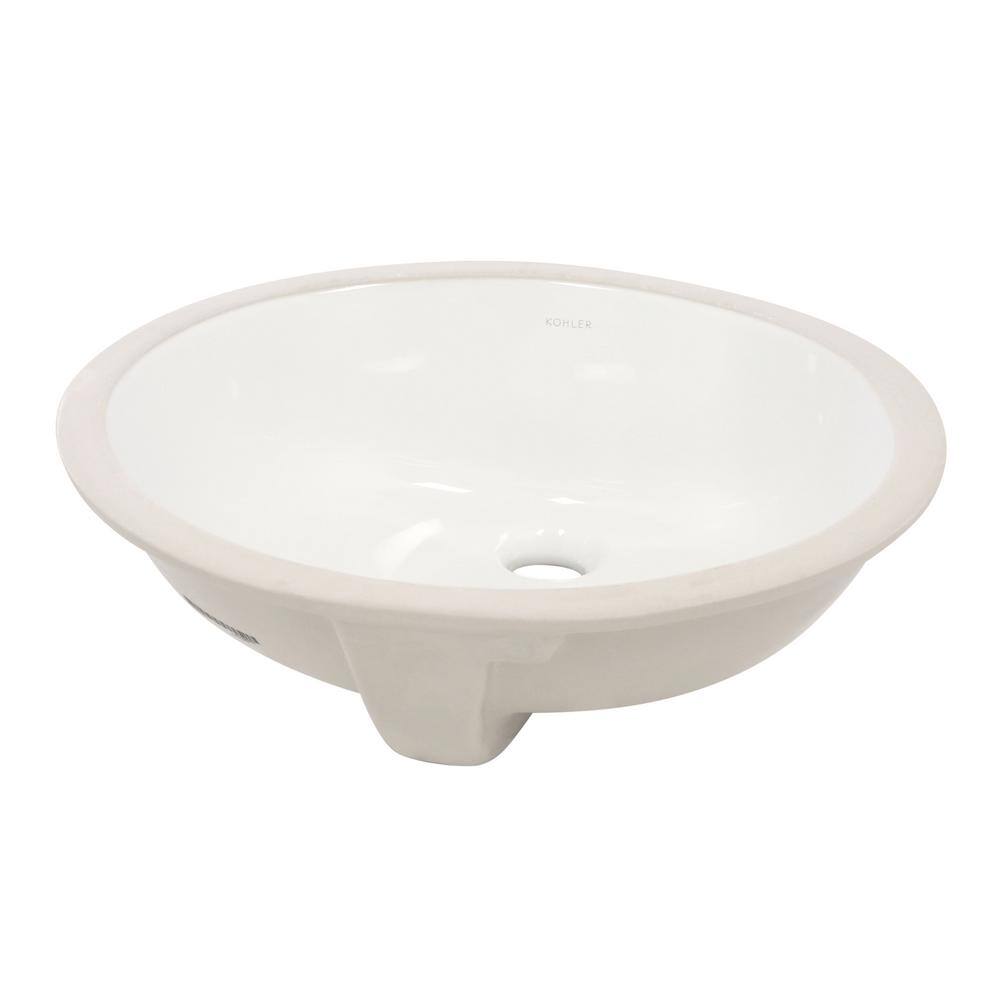 KOHLER Caxton Vitreous China Undermount Bathroom Sink in White with Overflow Drain K-2210-0