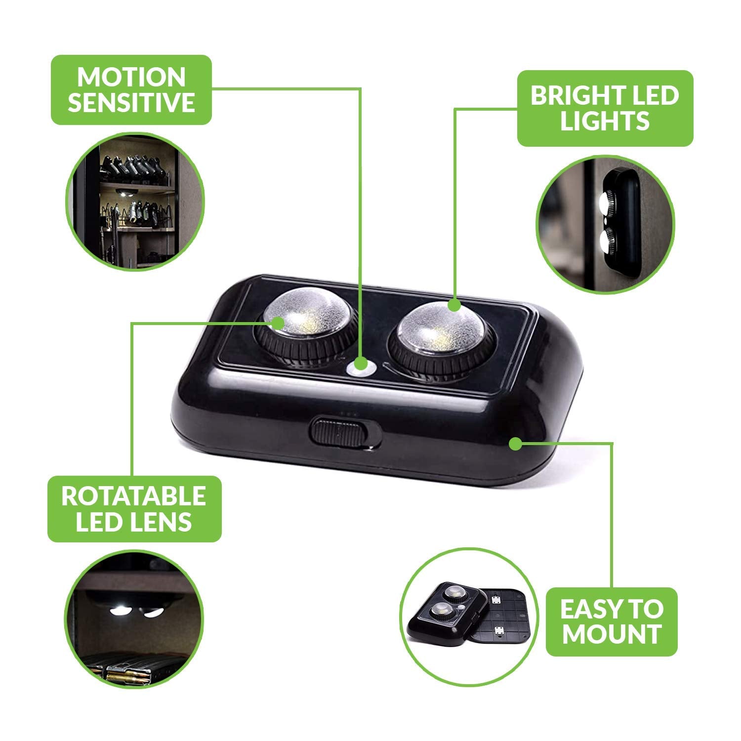 Safe Light with PIR Motion Sensor Light Activation -with Two Adjustable and Rotatable LED Lens for Directional Lighting for The Interior of Gun Safes， Lockers， and Cabinets