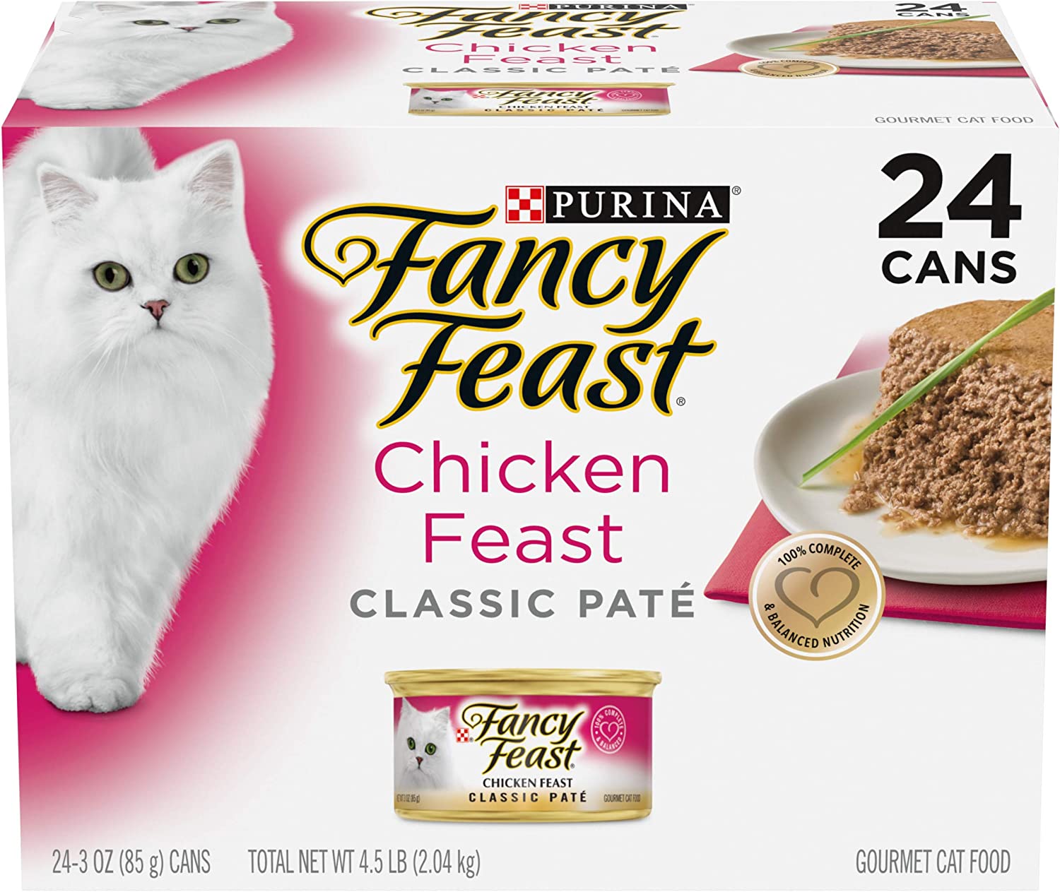 Purina Fancy Feast Grain Free Pate Wet Cat Food Classic Pate Chicken Feast - (24) 3 oz. Pull-Top Cans