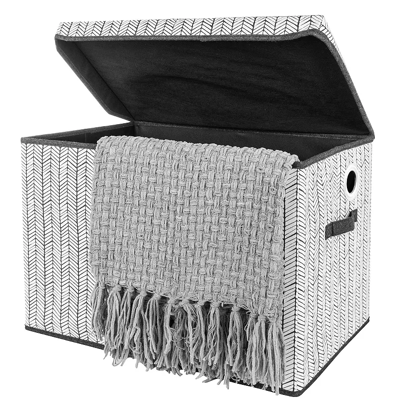 Sammy and Lou Herringbone Gray and White Felt Toy Box