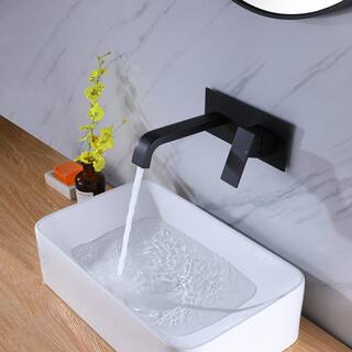 Boyel Living Single-Handle Wall Mount Bathroom Faucet for Vessel Sink with Deck plate in Matte Black BLWF0197-1MB