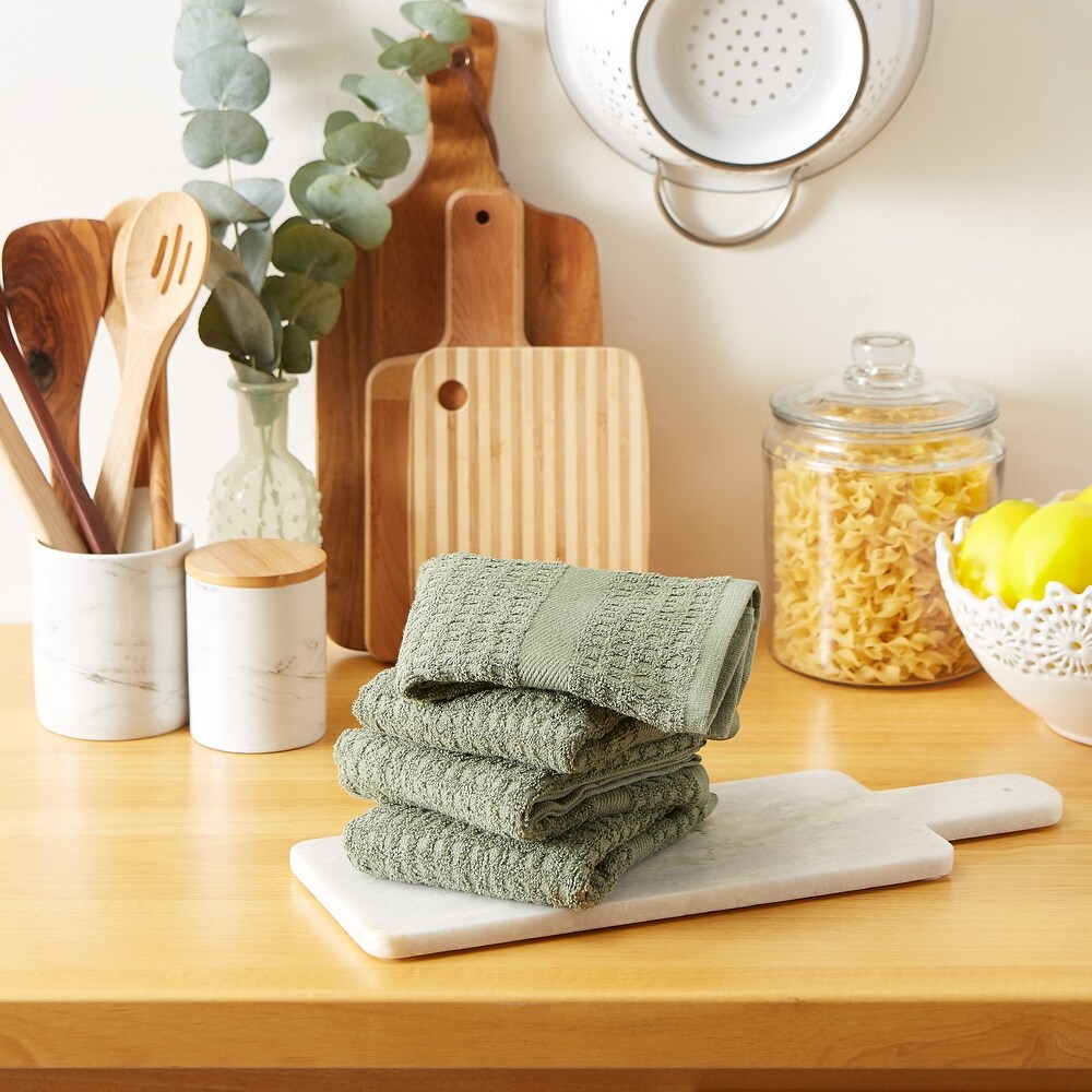 DII Solid Terry Waffle Dishtowel Set of 4