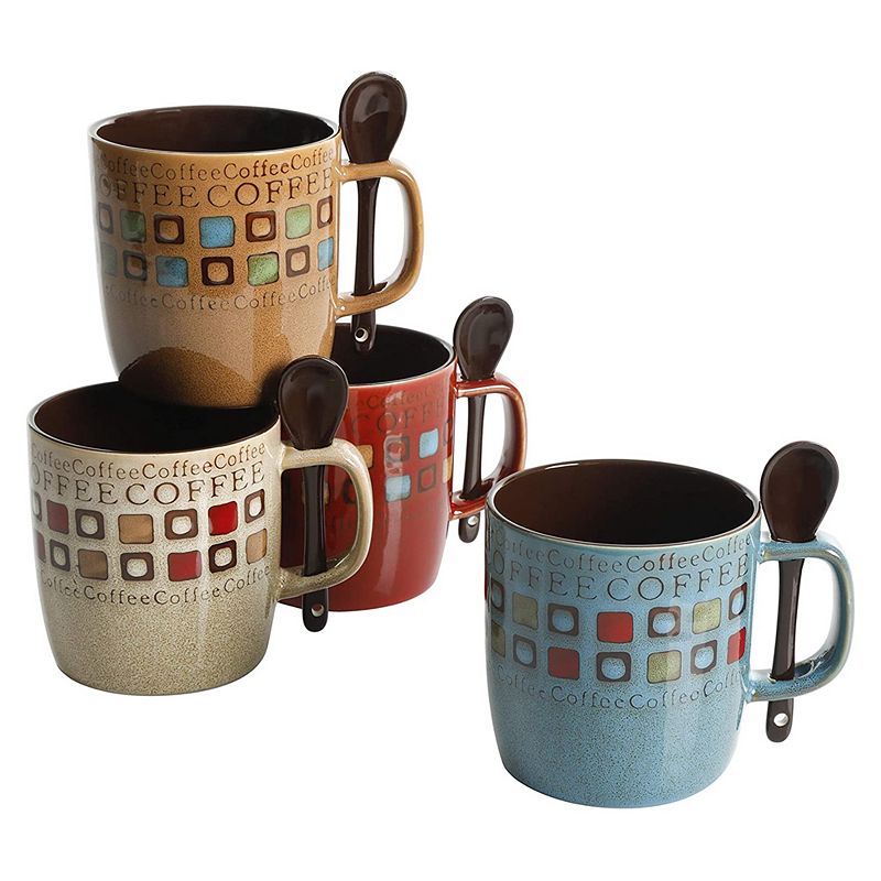 Gibson Mr. Coffee Cafe Americano 4 Person 8 Piece 13 Ounce Mug Set with Spoons