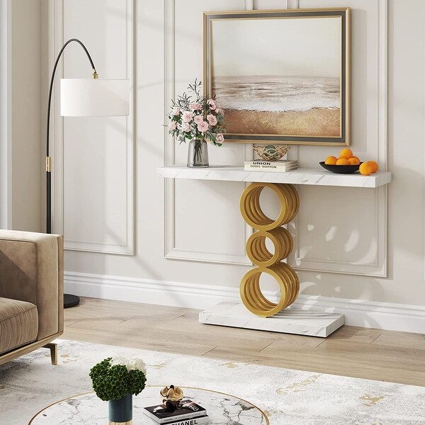 Faux Marble Entry Table with Geometric for Entryway， Hallway