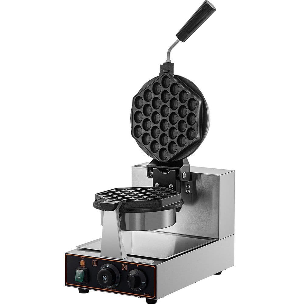 VEVOR Commercial Bubble Waffle Maker Silver 1200 Watt 122572°F Adjustable Stainless Steel Baker with NonStick Teflon Coating