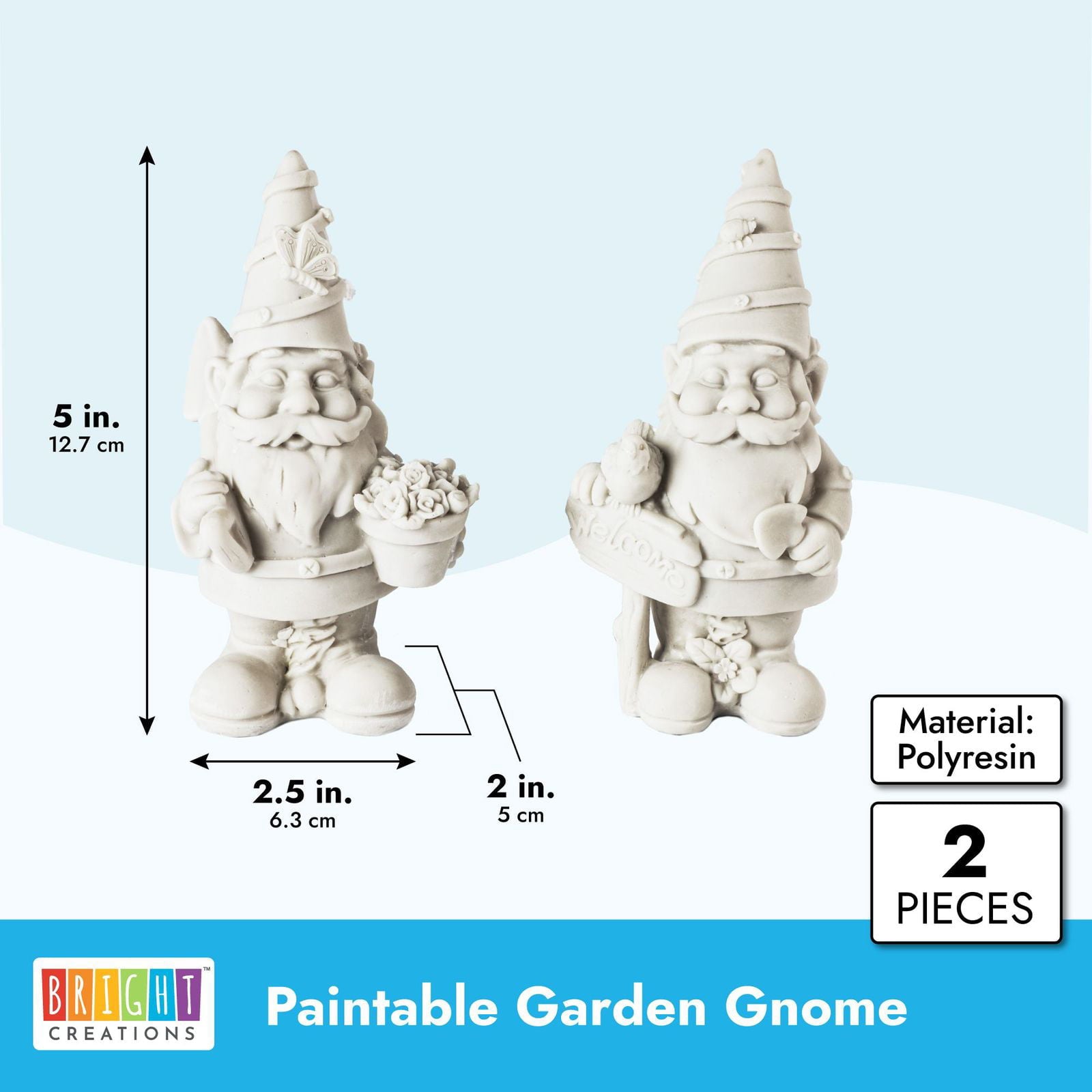 2-Pack Mini Paint Your Own Garden Gnome Statues, Blank Ceramics to Paint, Unpainted DIY Arts and Crafts Ceramic Figurines for Kids and Adults, Funny Lawn Decor, 5 in