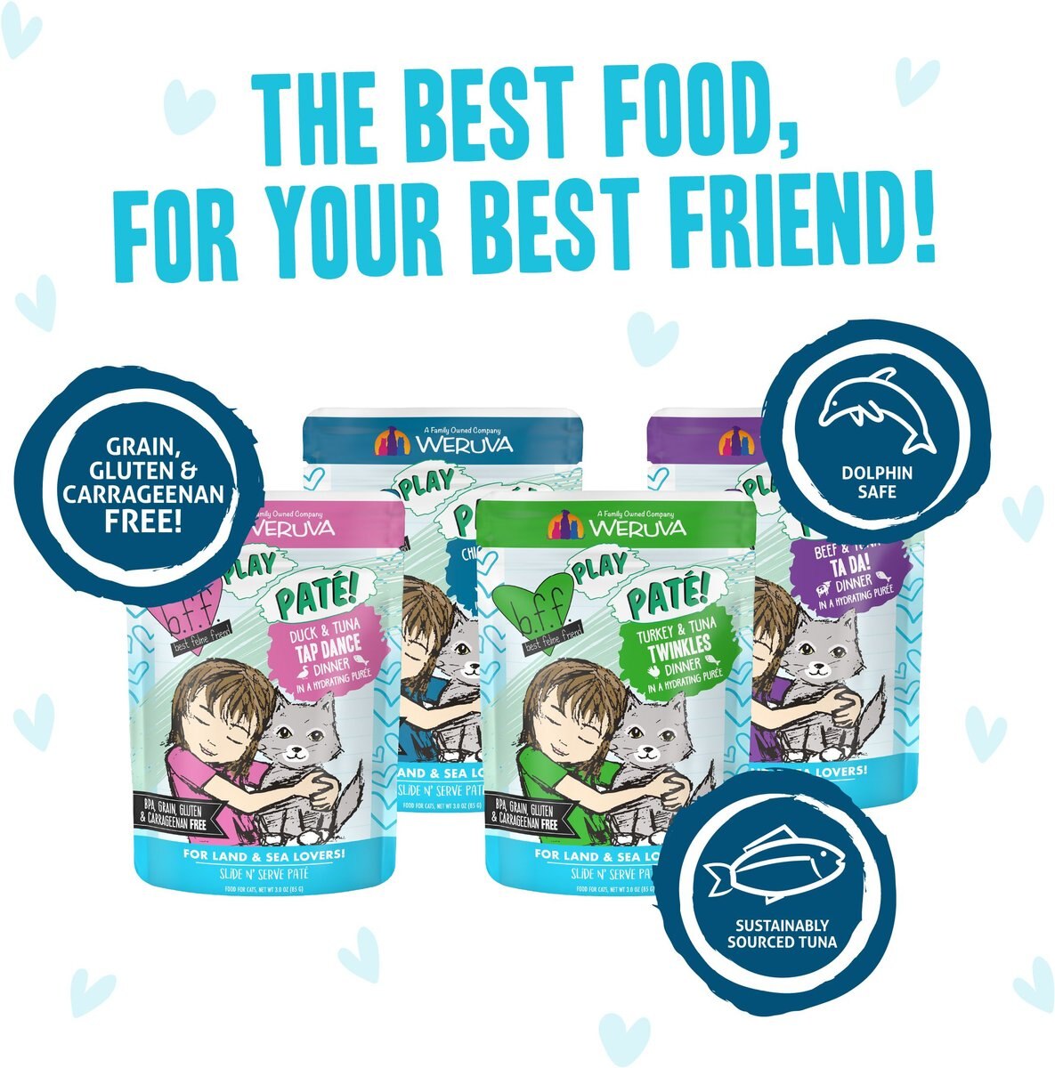 Weruva Best Feline Friend Paté Lovers， Aw Yeah! Paté Jamboree! Variety Pack Grain-Free Wet Cat Food， 2.8-oz pouch， case of 12